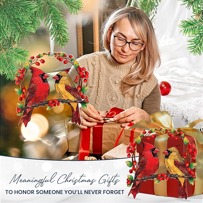 Sympathy Gifts for Loss of Loved One - Two Layer Wooden Cardinal Christmas Ornaments 2025 - Cardinal Gifts for Women Men, Bereavement Memorial Gift Ideas, Cardinals for Christmas Decorations