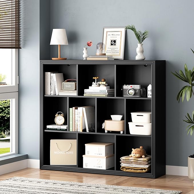 Book Shelf with 10-Cube, 43” Wide Bookshelf with Anti-Tip Device, 38” Tall Open Bookcase, Modern Display Organizer Book Case for Home Office, Entryway, Living Room, Bedroom, Study Room
