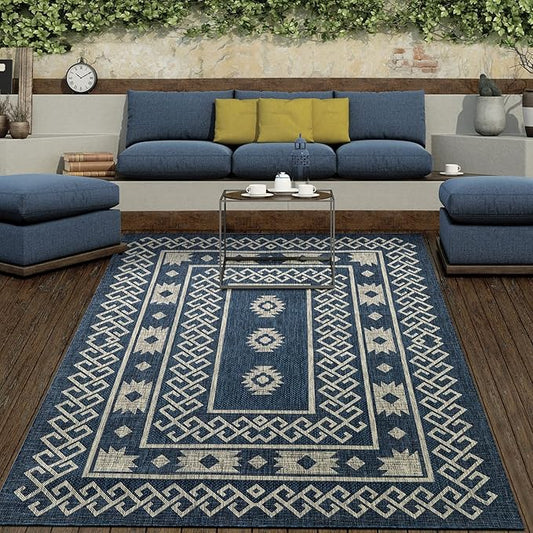 Antep Rugs Patio 8x10 Outdoor/Indoor Southwest Aztec Native Area Rug (Blue, 7'10" x 10')