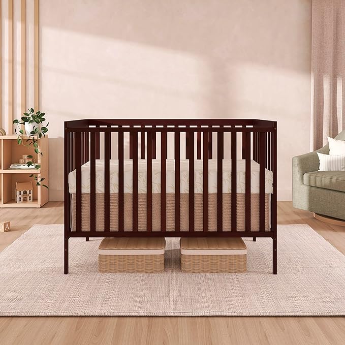 Dream On Me Synergy 5-in-1 Convertible Full-Size Baby Crib with Toddler, Day & Full Bed Conversion in Espresso, GreenGuard Gold & JPMA, 3 Mattress Heights, Sustainable Pinewood