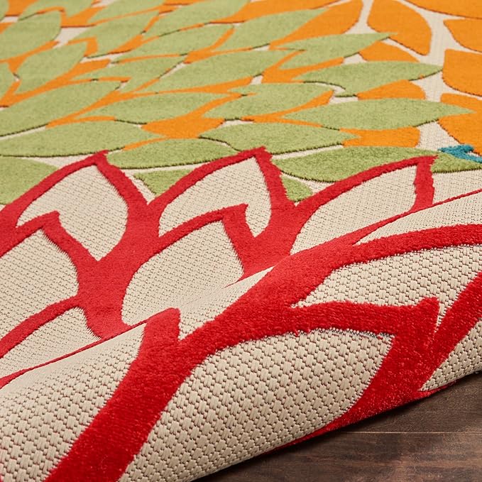 Nourison Aloha Indoor/Outdoor Green 6' x 9' Area Rug, Easy Cleaning, Non Shedding, Bed Room, Living Room, Dining Room, Deck, Backyard, Patio (6x9)