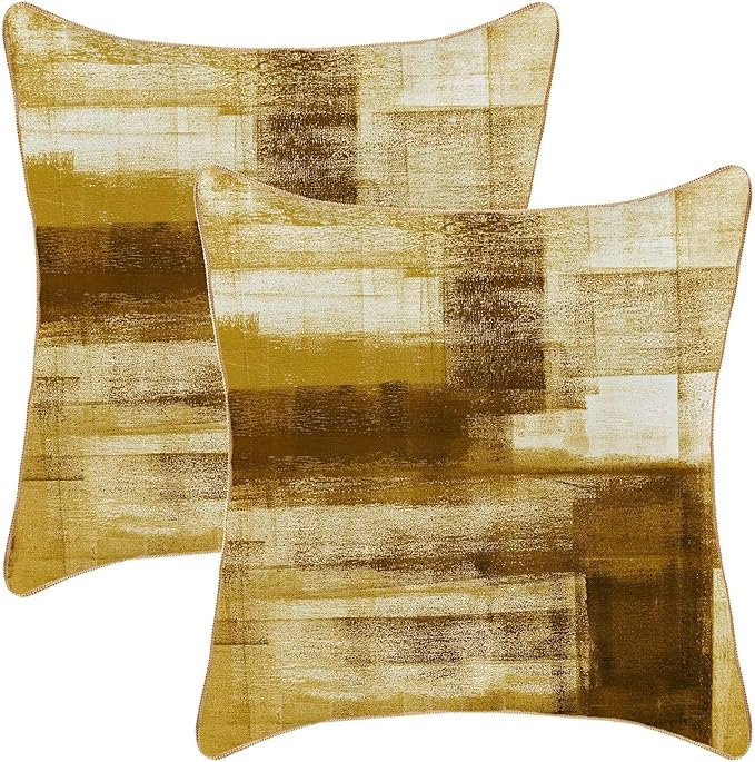 Yellow Brown Throw Pillow Covers 18x18 Set of 2, Abstract Art Decorative Throw Pillow Covers Modern Abstract Soft Polyester Pillowcase Outdoor Cushion Cover for Sofa Couch Farmhouse Room Bed