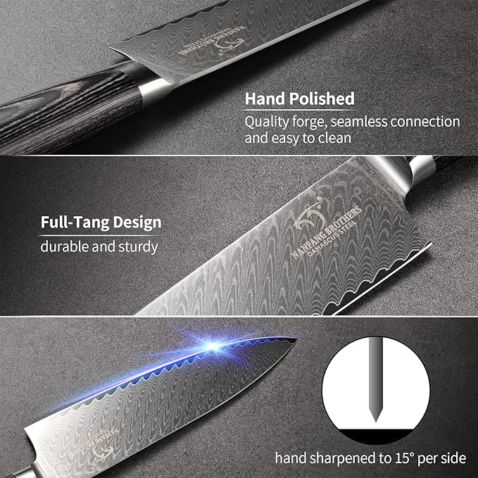 NANFANG BROTHERS Damascus Knife Set 4 PCS, Japanese Knife Set, VG10 Steel Core Chefs knives Sets, Professional Ultra Sharp Kitchen Knives, Equipped with Ergonomic Handles