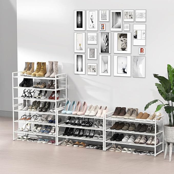 SIMPLE HOUSEWARE 3-Tier Stackable Metal Panel Shoes Rack, White