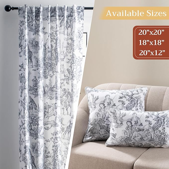 Maison d' Hermine Decorative Pillow Covers 18 x 18 Inch Square 100% Cotton Throw Pillow Covers with Invisible Zipper for Couch, Chair, Sofas, Bedroom, Home (The Miller - Paloma Grey (White))