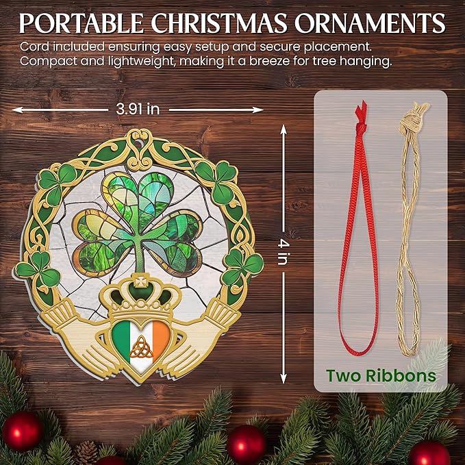 FLAGWIX Christmas Irish Gifts for Women Men - Celtic Knot Claddagh Suncatcher Ornaments 2025 for Tree Decorations - Spiritual Gifts for Women Men, Irish Ornaments for Shamrock Home Decor