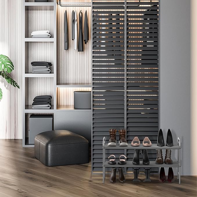 Simple Houseware 2-Tier Shoe Rack Storage Organizer, Grey