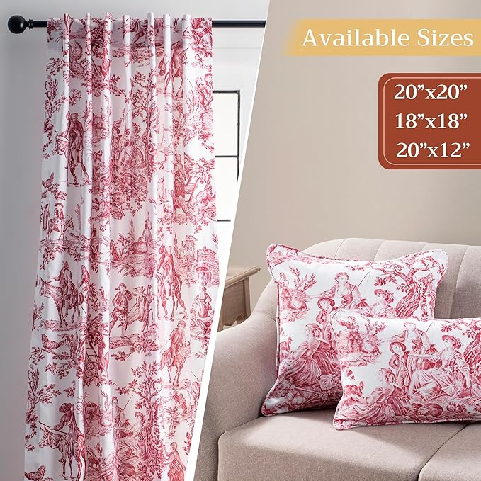 Maison d' Hermine Decorative Pillow Covers 18 x 18 Inch Square 100% Cotton Throw Pillow Covers with Invisible Zipper for Living Room Couch, Chair, Sofas, Bedroom, Home (The Miller - Red (White))