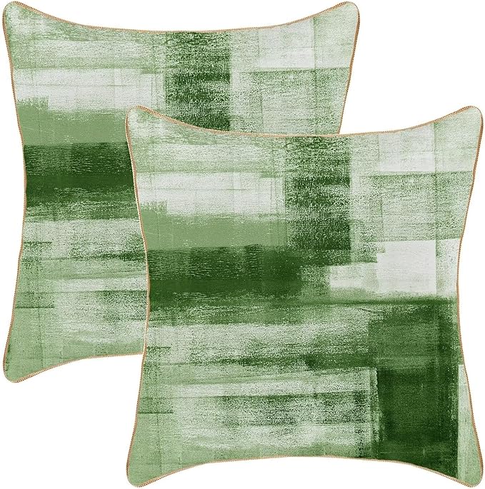 Green White Throw Pillow Covers 18x18 Set of 2, Abstract Art Decorative Throw Pillow Covers Modern Abstract Soft Polyester Pillowcase Outdoor Cushion Cover for Sofa Couch Farmhouse Room Bed