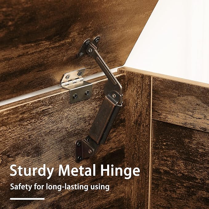 VECELO 30" Farmhouse Style Storage Bench, Entryway Shoe Ottoman, with Handwoven Cushion, with Metal Safety Hinges, for Bedroom, Living Room, Entryway, Brown