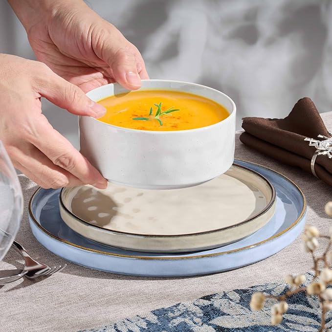 Herogo 12 Pieces Dishware Sets for 4, Stoneware Dinnerware Dish Set, Dinning Plates and Bowls for Home Kitchen, Dishwasher & Microwave Safe, Multicolor