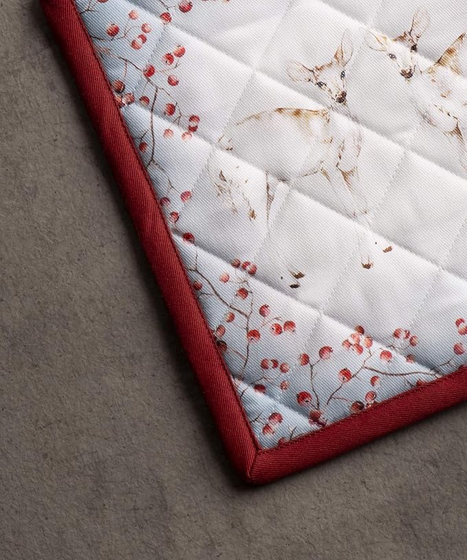 Maison d' Hermine Pot Holders Set 100% Cotton Heat Resistant Potholders 8" x 8" Hot Pads with Loop for Thanksgiving Christmas Decorations BBQ Baking Handling Hot Pans (Pack of 2, Fairy Tale Forest)