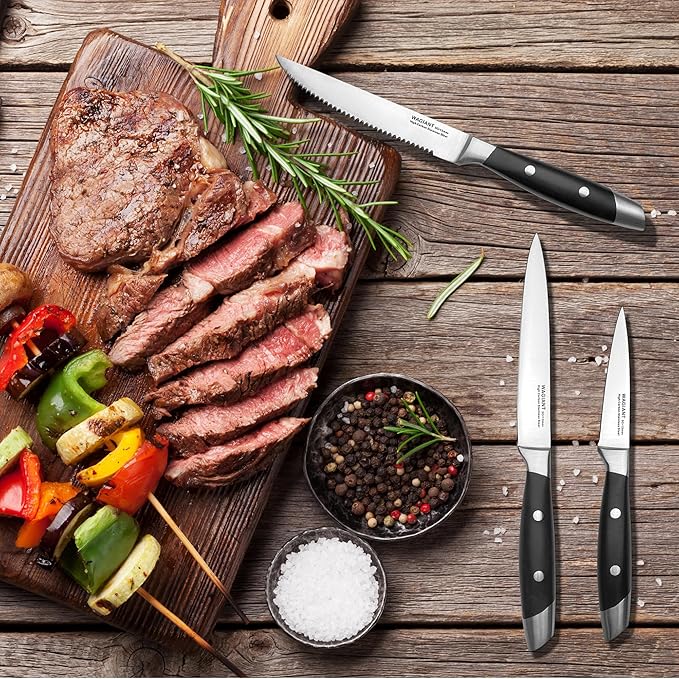 3-Piece Kitchen Knife Set,Fruit Knife Set,Precision Forged High-Carbon Stainless Steel, Black Ergonomic Handle, 3.5" & 5" Straight & Serrated Edge