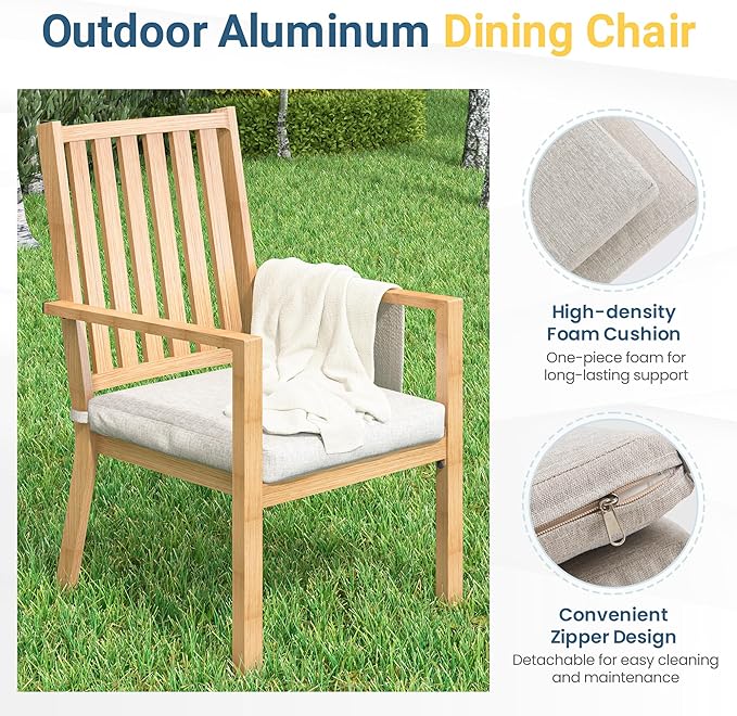 Wisteria Lane Aluminum 6 Pieces Patio Dining Sets, Outdoor Dining Table with 4 Chairs and Bench, Outdoor Patio Dining Furniture Set with Removable Cushion for Lawn, Garden, Backyard, Brown