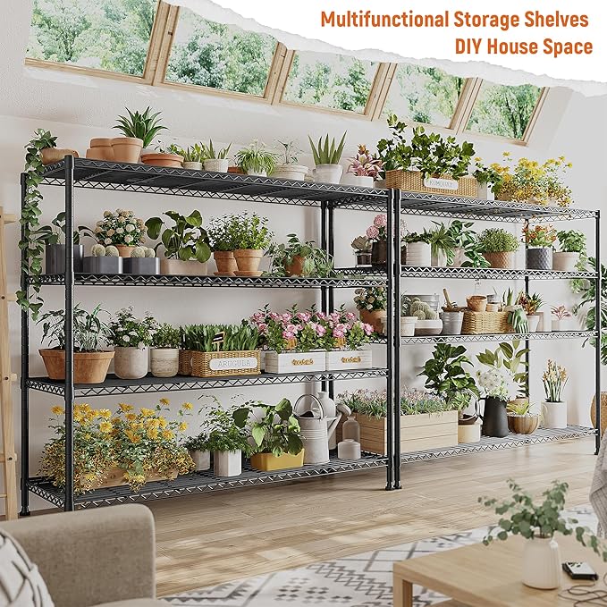 REIBII Storage Shelves 45.3''W Wire Shelving Unit 4 Tier Metal Shelves for Storage Rack Metal Shelving for Pantry Shelves Kitchen Steel Shelving, 45.3''W*63''H*17.7" D, 2 Pack