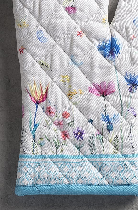 Maison d' Hermine Oven Gloves 100% Cotton Oven Mitt 7" x 13" with Loop Heat Resistant, BBQ, Cooking Gloves, Baking, Grilling, Kitchen, Handling Hot Pans Spring/Summer (Pack of 1, Flower in The Field)