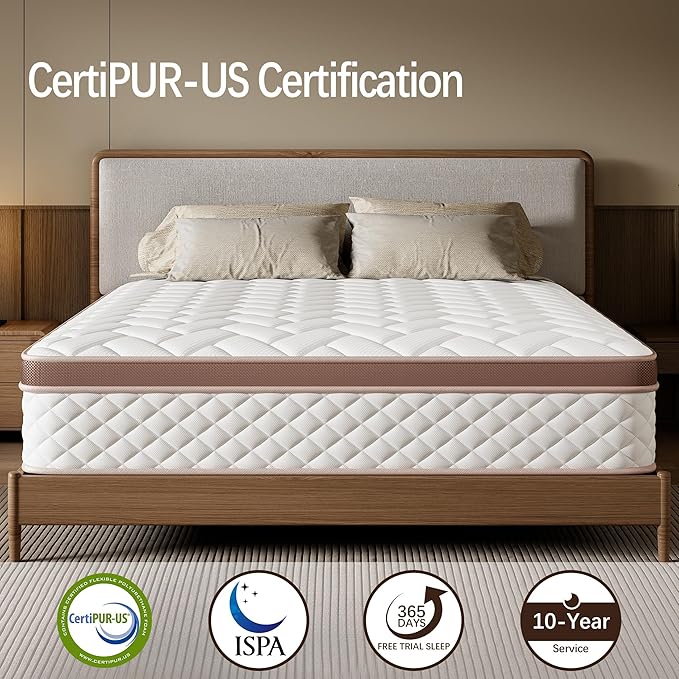 10-Inch Hybrid Twin Mattress - Premium Cooling Gel Memory Foam & 8.5" High Pocket Coils | CertiPUR-US Certified | Pressure Relief & Motion Isolation | 365-Night Risk-Free Trial