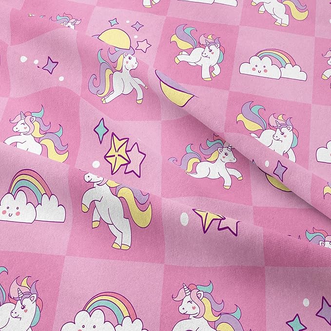 Tailor Shop Pink Bedding Sets for Girls Kids Chessboard Grid Unicorn Comforter King Size Girls Comforter Set Unicorn Room Decor Ultra Soft Bed Set with 2 Pillowcase…