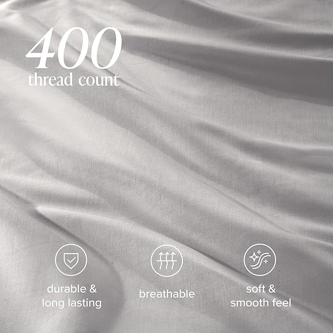Bare Home 100% Organic Cotton Sateen Duvet Cover Set - Full/Queen Size - 400 Thread Count - Smooth Sateen Weave - Warm & Luxurious - Duvet Cover (Full/Queen, Light Grey)