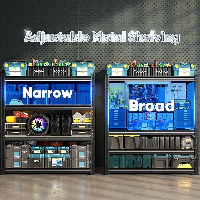 40" W Garage Shelving, 4 Tier Storage Shelves Load 2000 lbs, Adjustable Garage Shelves, Metal Shelving Unit for Warehouse, Basement, Pantry, 40" Wx 16" D x 60" H, Black