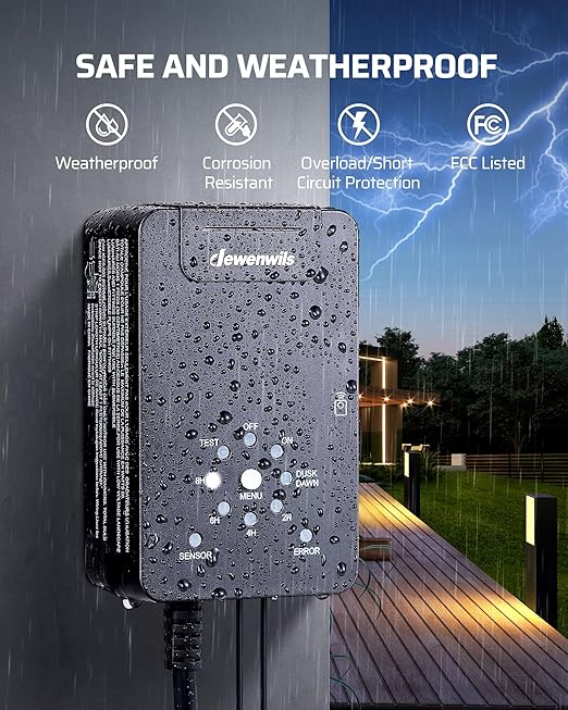 DEWENWILS 60W Low Voltage Transformer with Remote Control, 120V AC to 12V DC, Dusk to Dawn Sensor & Timer, Weatherproof Low Voltage Landscape Transformer for Spotlights, Garden Lights, Pathway Lights