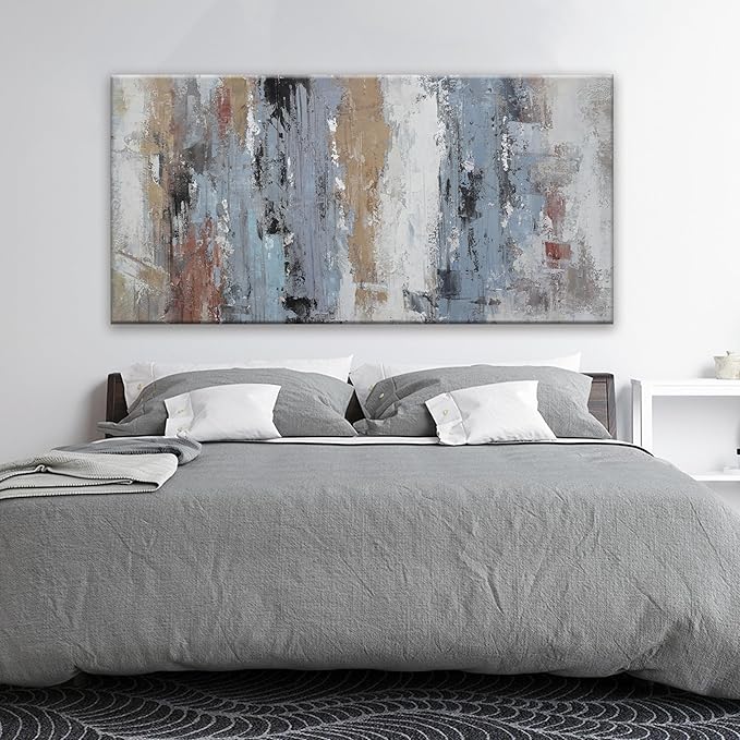 Abstract Wall Art Painting Modern Wall Decor Living Room Canvas Art Wall Decor Office Teal Blue White Wall Art Canvas Prints Artwork For Bathroom Kitchen Colorful Wall Decoration 24 X 48 Inch