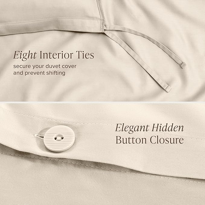 Bare Home 100% Organic Cotton Sateen Duvet Cover Set - Full/Queen Size - 400 Thread Count - Smooth Sateen Weave - Warm & Luxurious - Duvet Cover (Full/Queen, French Beige)