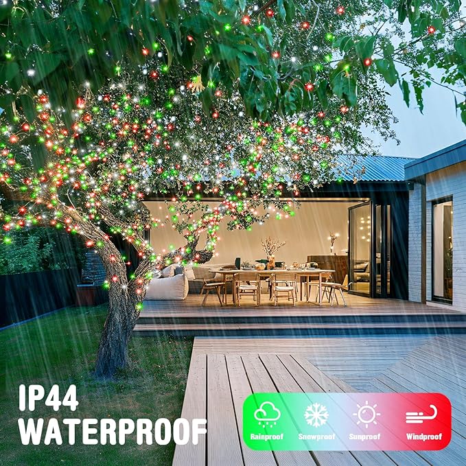 JMEXSUSS 500 LED Red White and Green Christmas Lights, 8 Modes 163ft String Light Plug in with Remote Control, Clear Wire Christmas String Lights Outdoor Waterproof for Outside Tree Yard Wedding