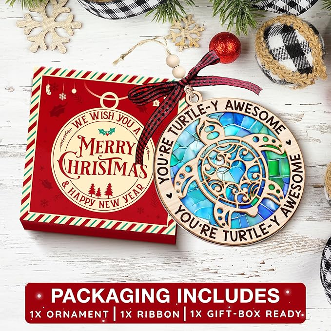 Turtle Ornaments for Christmas Tree - Vivid Sea Gifts for Turtle Lovers, Unique and Fun Turtle Ornament for Holiday Decorations, Festive Beach and Ocean Ornaments, Hawaiian or Beach Themed Christmas