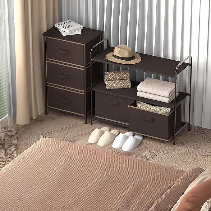 Simple Houseware 3-Tier Closet Storage with 2 Drawers, Brown