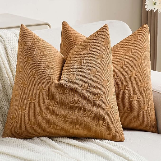 FUTEI Bronze Chenille Decorative Throw Pillow Covers 16x16 Inch Set of 2,Soft Cozy Striped Geometric Patterns Cushion Case,Modern Home Decor for Couch Bed Living Room