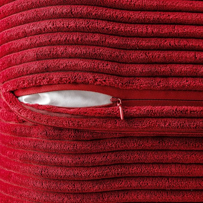 MIULEE Christmas Decorative Throw Pillow Covers for Couch Bed Livingroom 20x20 Inch Set of 2 Red Boho Accent Throw Pllows Broadside Striped Patchwork Soft Corduroy Pillowcases