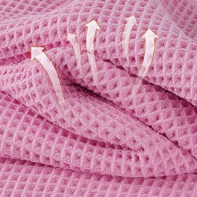 Microfiber Waffle Bath Towels, 4 Pieces, Soft, Absorbent, Fast Drying, Lint Free (Pink)