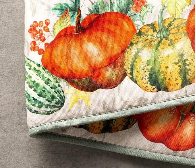 Maison d' Hermine Double Oven Mitt (7" x 35") 100% Cotton Heat Resistant BBQ Cooking Gloves with Loop for Thanksgiving Christmas Decorations Baking Cooking Barbeque Handling Hot Pan (Lumina)