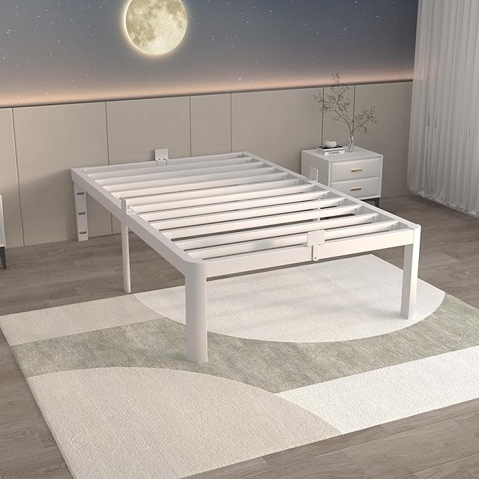 ITIMIDI 16 Inch White Twin Bed Frames No Box Spring Need, Metal Platform Bed Frame Twin Size, Heavy Duty Steel Support 3500 LBS, Noise Free, Easy Assembly