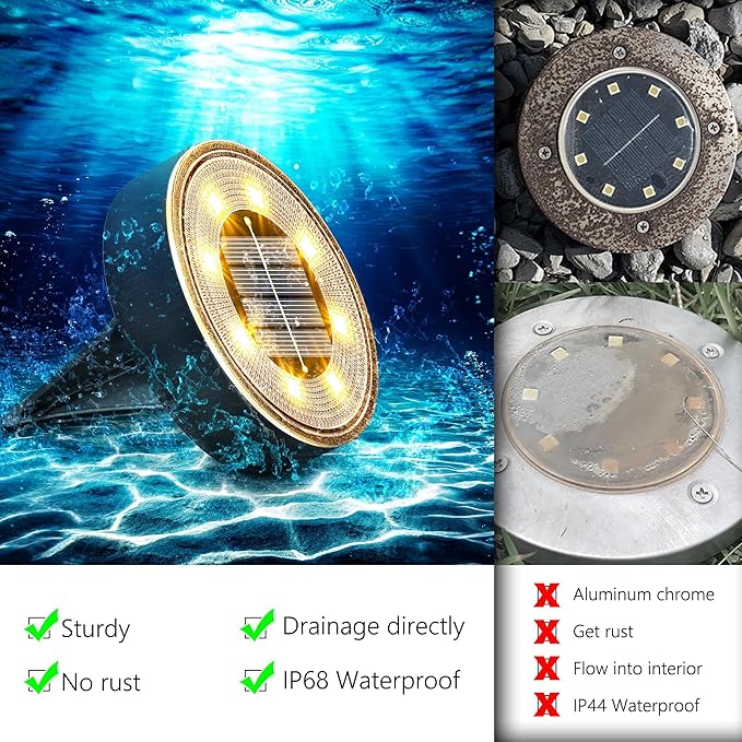 Joomer Solar Ground Lights, 4 Pack 8 LED Solar Lights Outdoor Waterproof IP68 Disc Light Landscape Lighting Garden Light for Patio Pathway Lawn Yard Driveway Walkway(Warm White)
