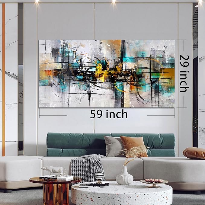 SIXTTART Modern Wall-Art for Living Room Large Size - Abstract Art Teen Wall Decor - Minimalist Art Ready to Hang Size 29" x 59"