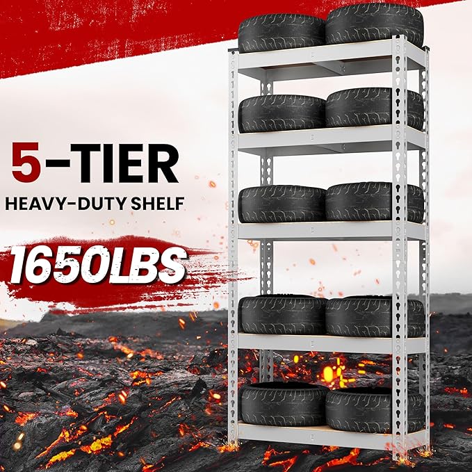 Yaheetech Storage Shelves 5 Tier Garage Shelving Heavy Duty Garage Shelves Adjustable Metal Shelving Unit Utility Rack Industrial Shelving for Warehouse Pantry Closet, 27.5" W x 12" D x 60" H, Silver