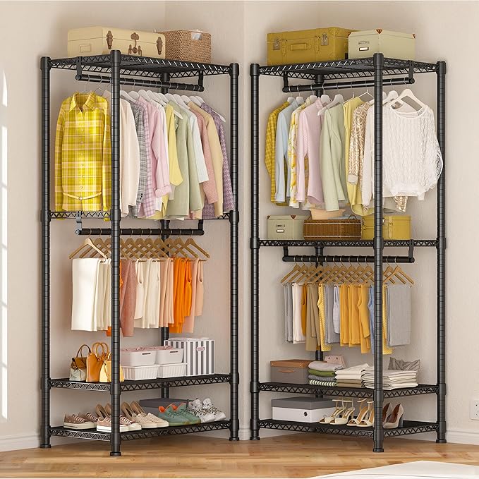 Raybee Clothes Rack Load 900Lbs, Heavy Duty Clothing Rack for Hanging Clothes Freestanding Garment Rack 77" H x 69'' W x 16'' D,Black