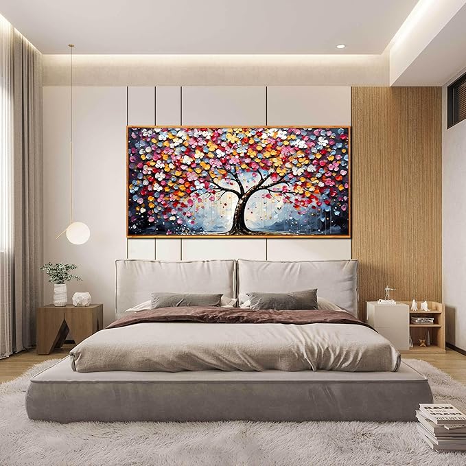 Framed Canvas Wall Art for Living Room Bedroom Office Large Tree of Life Wall Art Colorful Tree Picture Modern Canvas Prints Decor Size 29x59