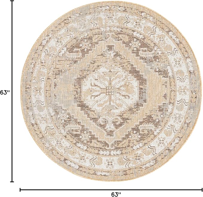 Unique Loom Outdoor Traditional Collection Area Rug - Valeria (5' 3" Round, Natural/ Ivory)