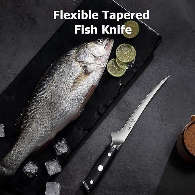 PAUDIN Fillet Knife, 7 Inch Boning Knife, High Carbon German Steel Fish Knife for Meat Cutting Trimming Deboning, Full Tang Ergonomic G10 Handle