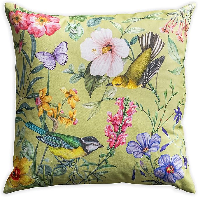 Maison d' Hermine Decorative Pillow Covers 20x20 Inch Square 100% Cotton Throw Pillow Covers with Invisible Zipper for Living Room Couch, Chair, Sofas, Bedroom, Home (Hesperides - Oiseaux)
