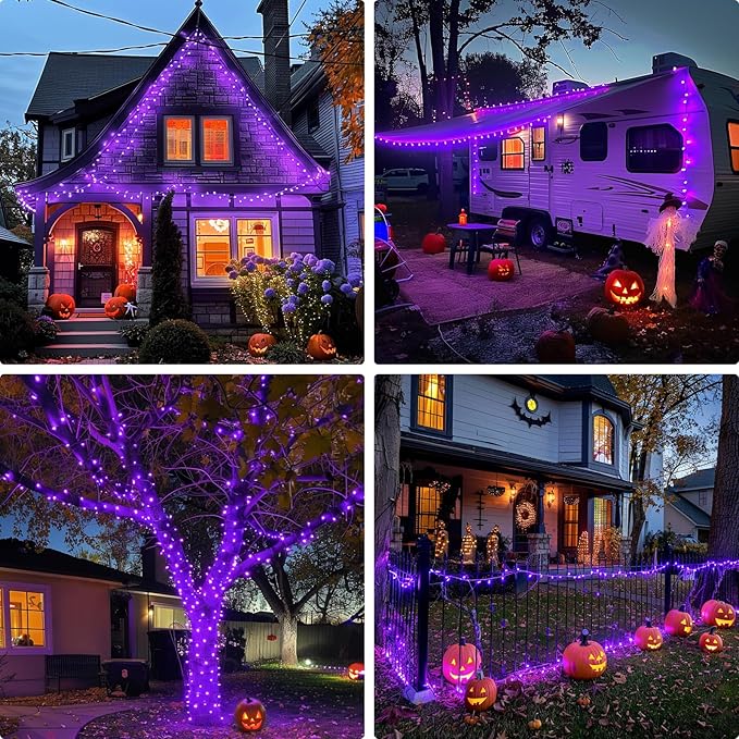 JMEXSUSS 400 LED Purple String Lights Indoor Outdoor Waterproof, 132ft Purple Halloween Lights Plug in with Remote, 8 Modes Christmas Light for Bedroom Party Patio Deck Halloween Christmas Tree Decor