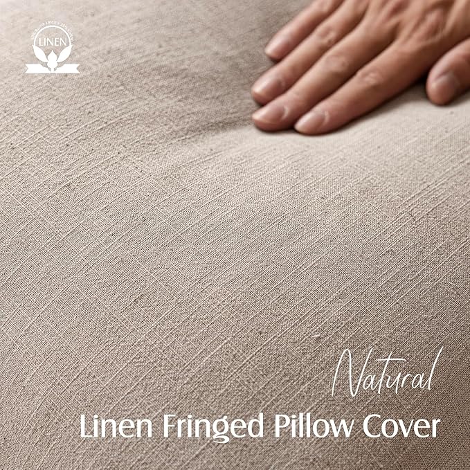 Foindtower Set of 2 Decorative Linen Fringe Throw Pillow Covers Farmhouse Cushion Cover with Tassels Soft Accent Pillowcase for Couch Chair Sofa Bed Living Room Home Decor,18×18 Inch,Natural Linen