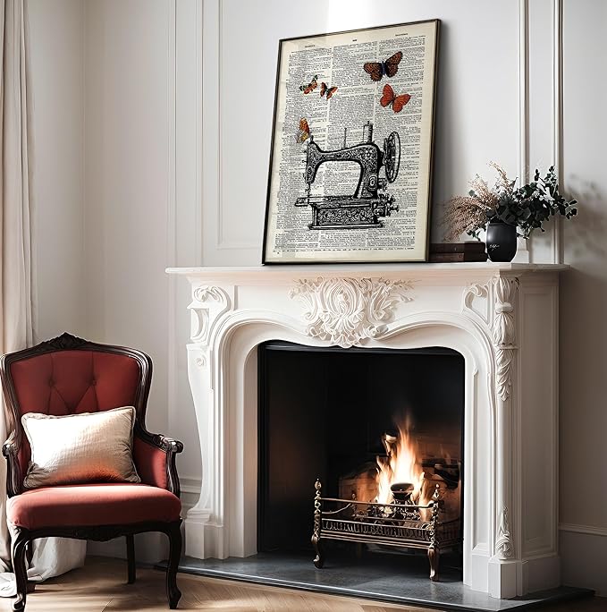 Poster Master Dictionary Art Poster - Sewing Machine Print - Sewing Art - Butterfly Art - Gift for Men, Women & Dressmaker - Chic Decor for Living Room, Bedroom or Office, 18x24 Unframed Wall Art