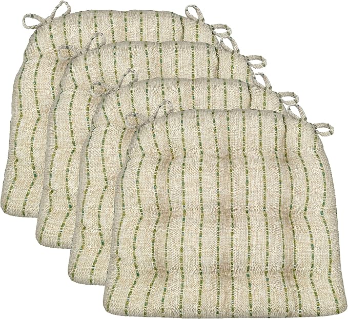Barnett Home Decor Dining Chair Cushions with Ties, 16.5 x 18, Pack of 4 – Avante Green (Oatmeal) – Stain-Resistant Performance Fabric, Latex Foam Fill, Made in USA