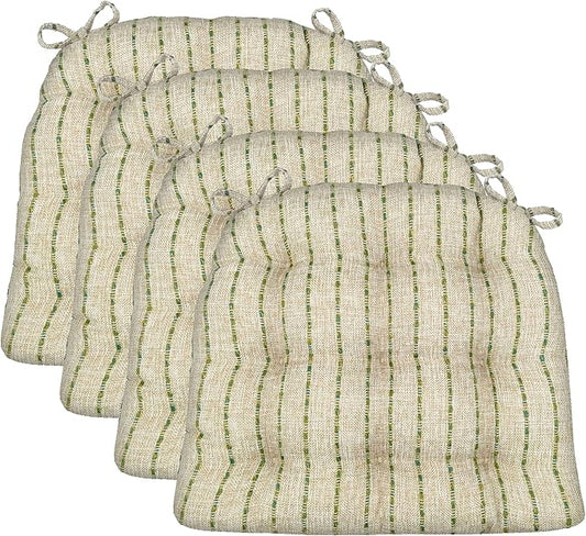 Barnett Home Decor Dining Chair Cushions with Ties, 16.5 x 18, Pack of 4 – Avante Green (Oatmeal) – Stain-Resistant Performance Fabric, Latex Foam Fill, Made in USA