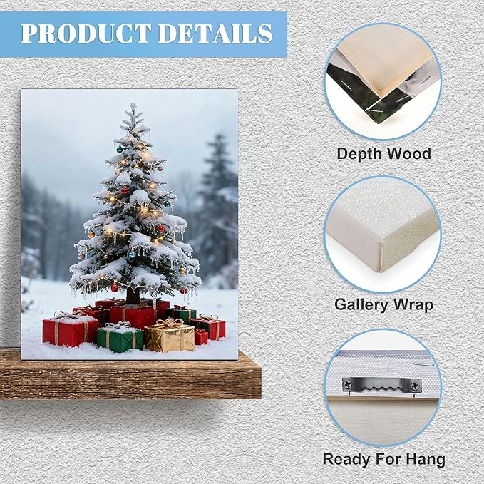 Framed Christmas Pictures Wall Decor,Vintage Pine Tree Prints,Winter Christmas Canvas Wall Art Decoration for Bedroom Bathroom Living Room Rustic Xmas Holiday Gifts (Christmas Tree 11, 24'' X 36'')