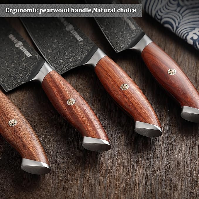 73 Layers Damascus Chefs Knife 8", 10Cr15CoMoV HC Super-Steel cutting core, Japanese Style Kitchen Knife, Full Tang Sandalwood Handle, w/t gift box